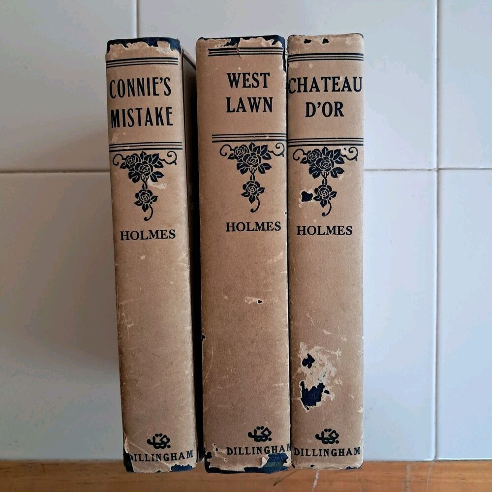 Lot of 3 Antique Novels by Mary J. Holmes Decor Staging Hardback Dust Covers